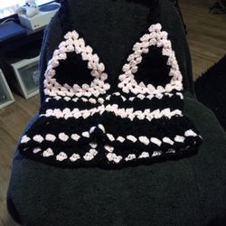 Glitter Black And Pink Crochet Halter Top