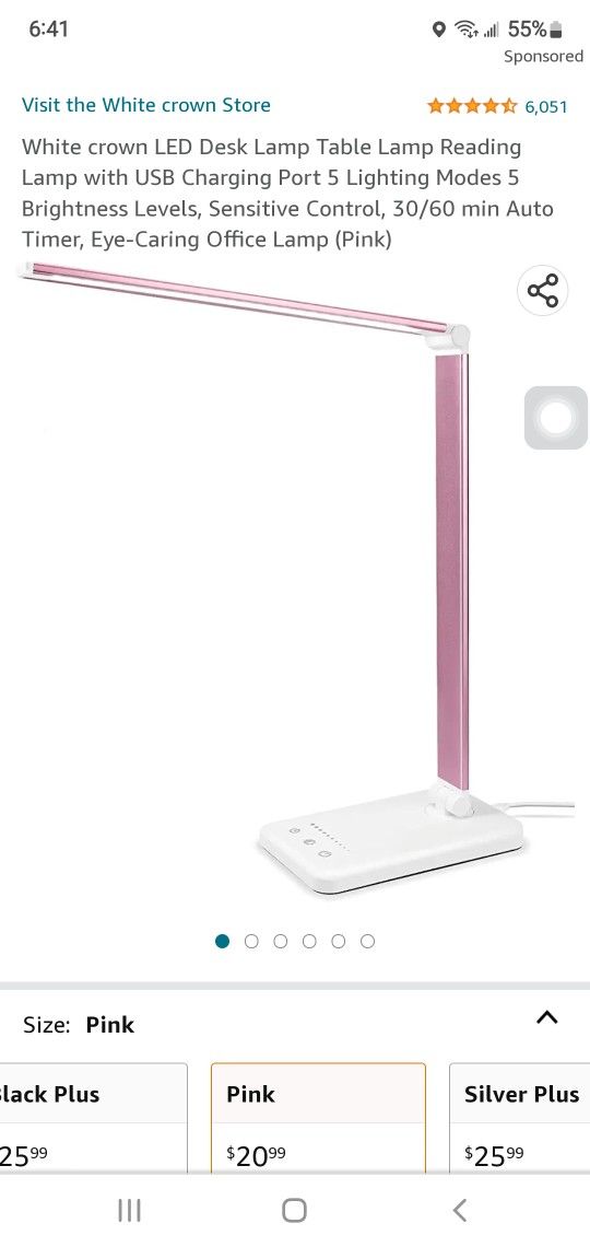 White crown LED Desk Lamp Table Lamp Reading Lamp with USB Charging Port 5 Lighting Modes 5 Brightness Levels, Sensitive Control, 30/60 min Auto Timer