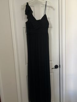 David’s Bridal Black Formal strap dress with ruffle shoulder