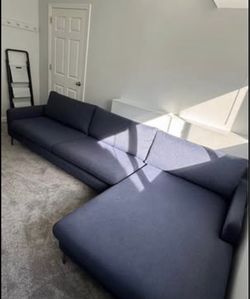 Dark Blue Fabric Sectional Sofa with Chaise