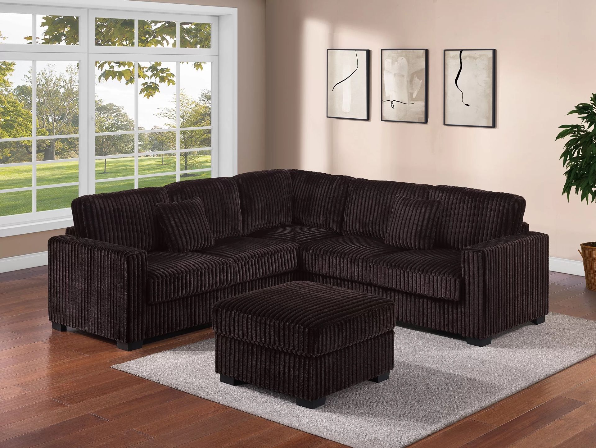 Brand New Coffee Brown Comfy Corduroy Sectional Set 