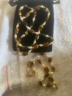 Tiger Eye Jewelry set Necklace Earrings and Bracelet