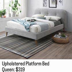 Upholstered Queen SIZE Platform Bed. $53 Down Payment 