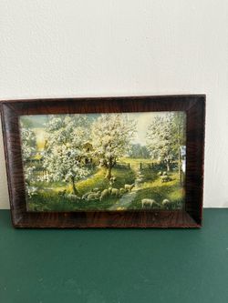 Vintage Framed Pastoral Landscape Print