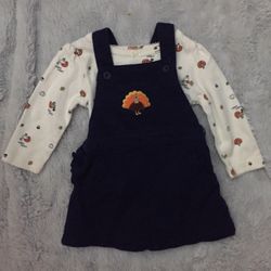 Carters Thanksgiving Turkey Overall Dress 6 Months Long Sleeve 