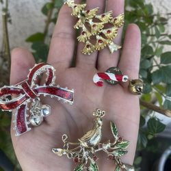 Vintage Metal Enamel Christmas Pins Brooches