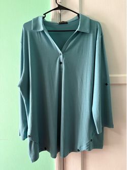 NY Collection Teal Polo-Style Long Sleeve Tunic Size 18-20