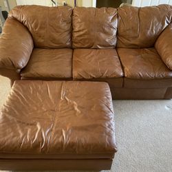 Leather Couch, Love Seat And Ottoman 