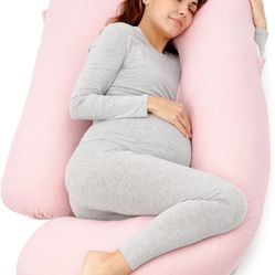 Momcozy Pregnancy Pillows for Sleeping, U Shaped Full Body Maternity Pillow for Side Sleeping - Support for Back, Legs, Belly, HIPS, Pink