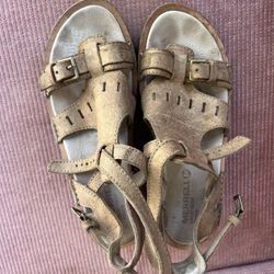 Merrell Beige Leather Buckle Wedge Sandal