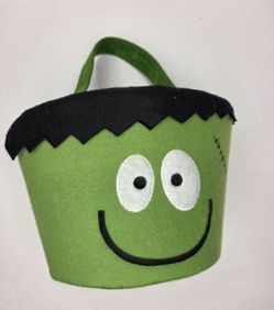 Green Felt Frankenstein Halloween Trick or Treat Bucket Bag Decor