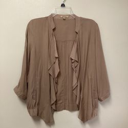 Women’s BEULAH 100% rayon tan angled open cardigan jacket… Size small