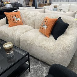 90” New Natural Faux Fur Sofa Delivery Available