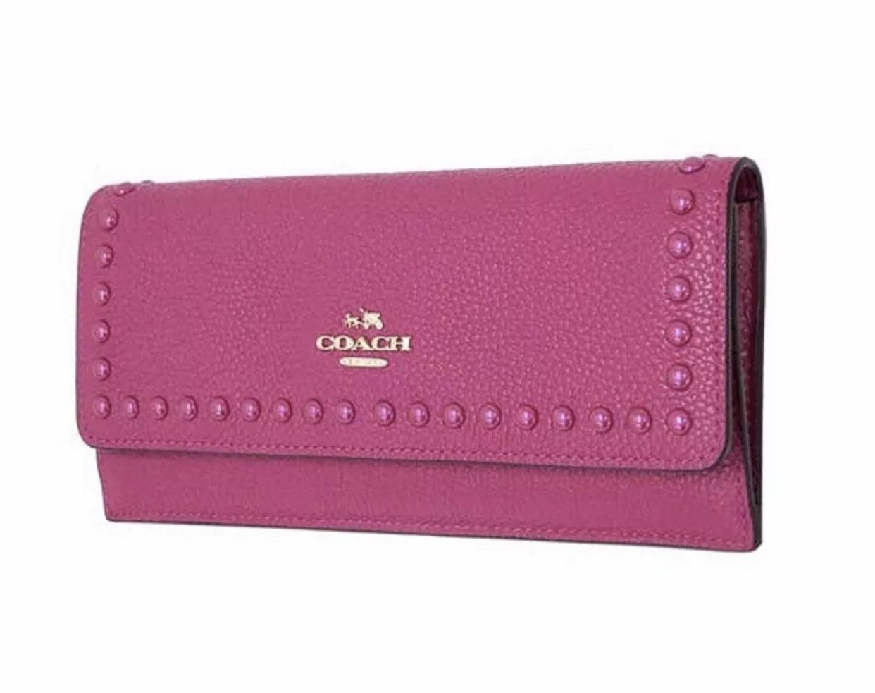 New Coach 53449 Lacquer Rivet Pebble Leather Cerise Pink Wallet