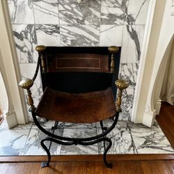 Wrought Iron And Leather Chair 20th Century