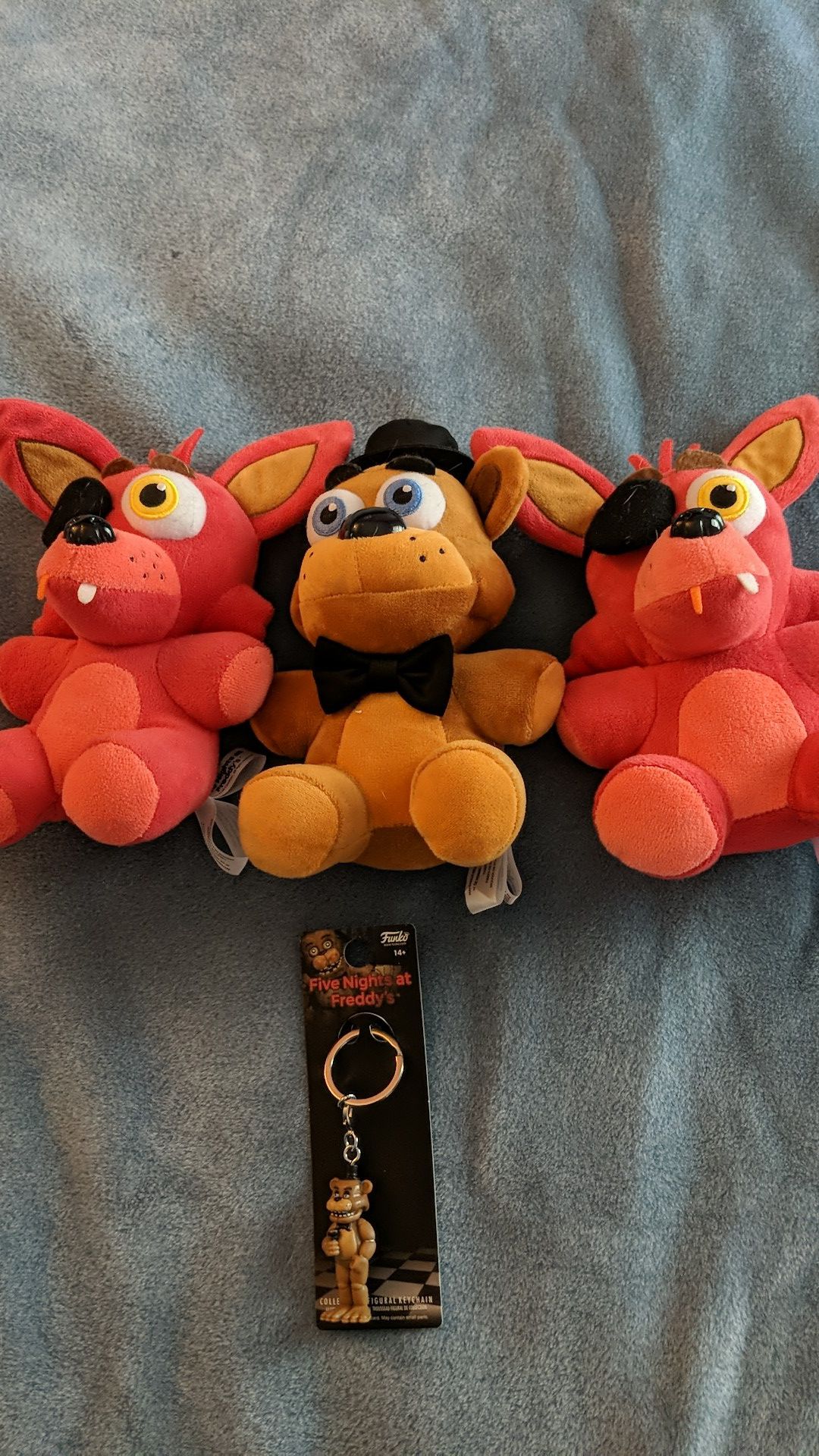 Foxy and Freddy plushies with Freddy keychain