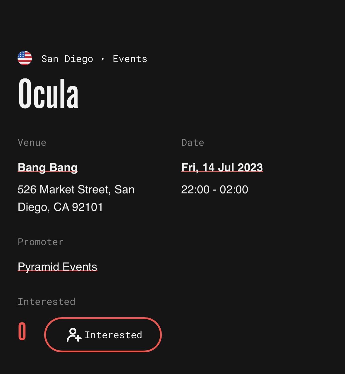 Ocula at Bang Bang - 4 Tickets