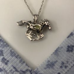 Horse Locket Necklace With Faux Pearl 14”