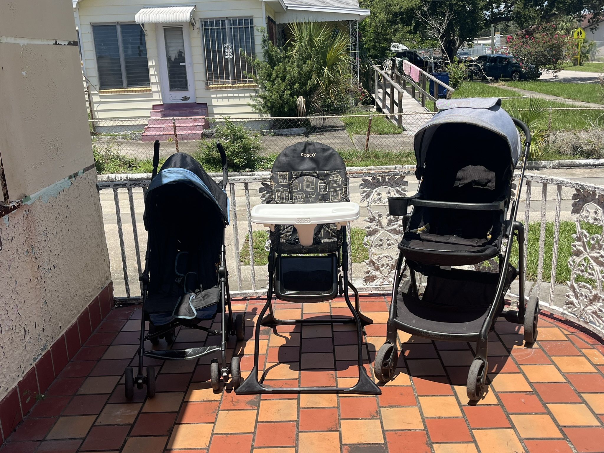 2 Strollers And 1 High Chair