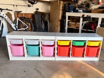 2 IKEA TROFAST Toy Storage Units with Colorful Bins