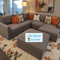 🌟NO DEPOSITS, FREE DELIVERY Beautiful Brown Modular U Shaped, Sectional Couch With Chase & Ottoman 