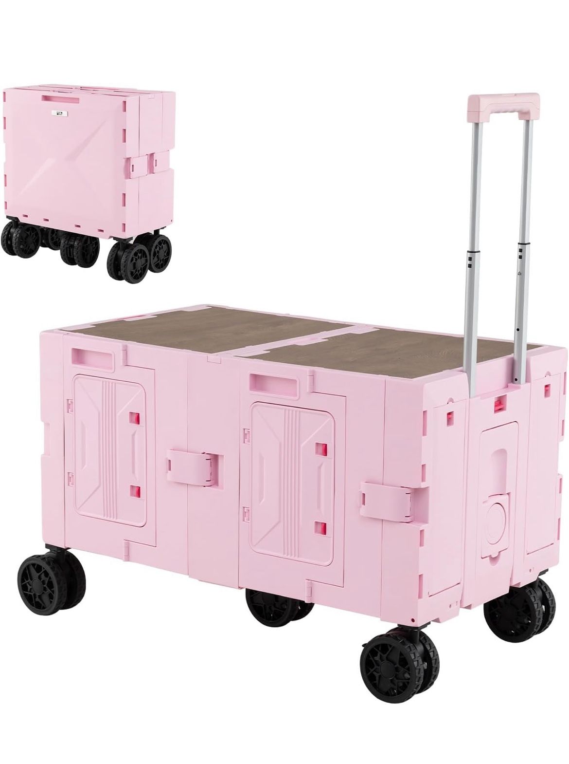 Collapsible Wagon Cart, Foldable Utility Cart with Telescoping Handle, Cup Holder, Storage Racks & Wheels, Heavy Duty Rolling Storage Trolley for Camp