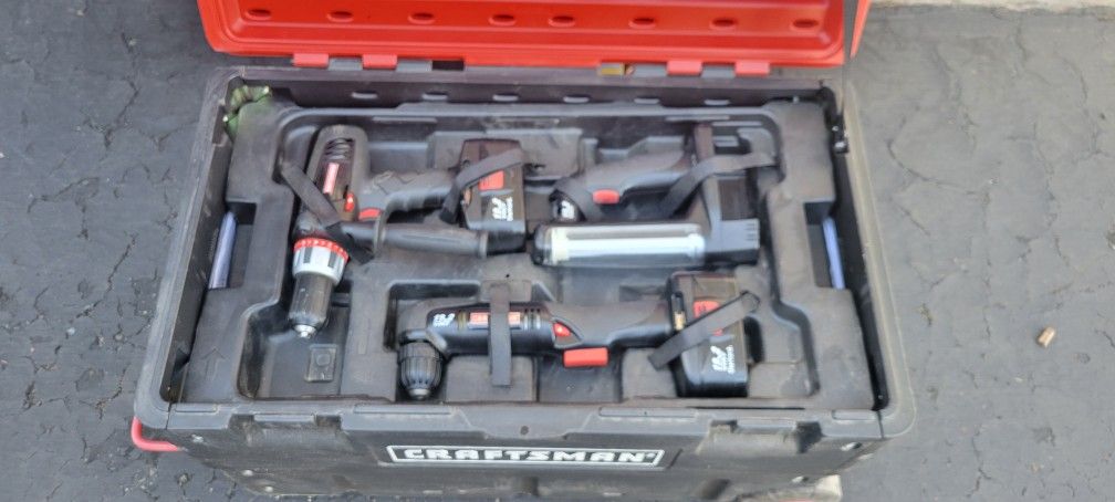 Craftsman 13 piece cordless tool set and rolling toolbox.