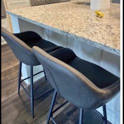 Set Of Two Sleek Gray Tufted Dining Stools Brand New