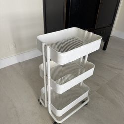 White Rolling Cart (Great For Storage Bathroom, Nursery, Gardening, Garage)