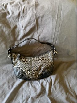 Coach Signature Jacquard Small Hobo Bag Black Grey Leather Trim