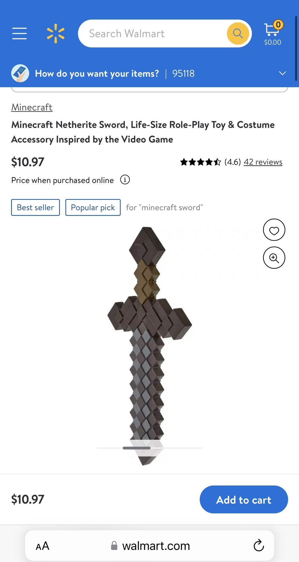 Minecraft Netherite Sword, Life-Size Role-Play Toy & Costume Accessory  Inspired by the Video Game