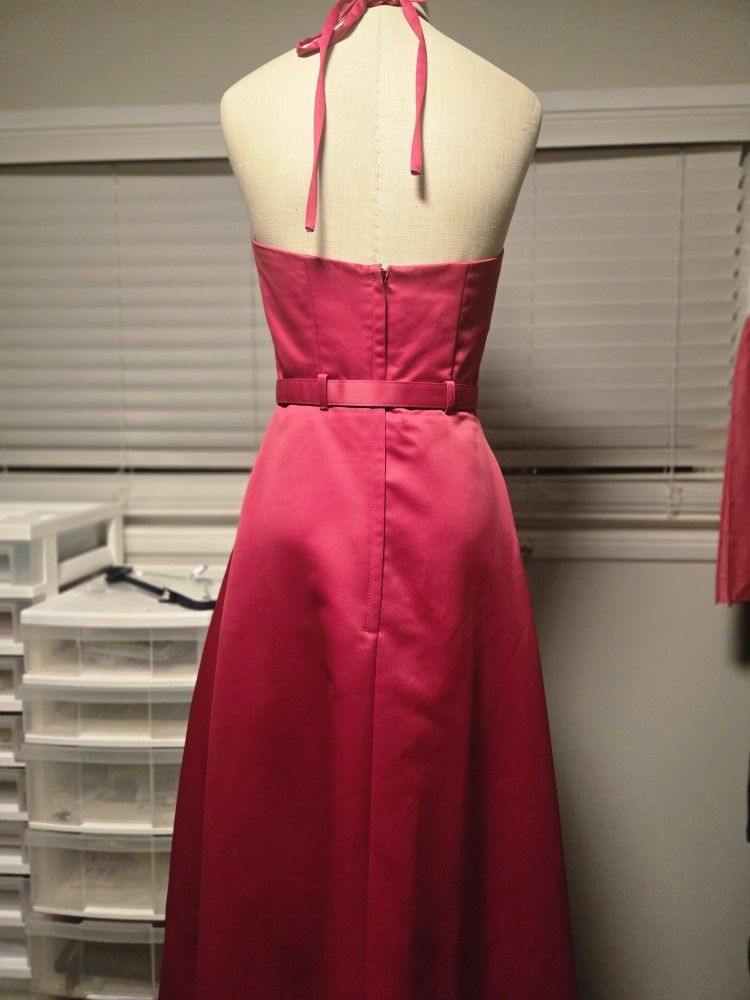 strapless open back dress Pink Midi Dress High Neck Knit