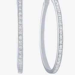 Genuine Diamond 1/10 CTTW Sterling Silver 20mm Hoop Earrings