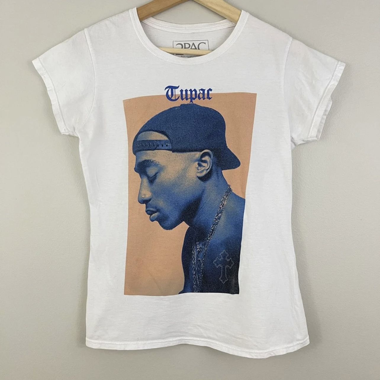 TUPAC 2PAC White Blue Graphic Band Tee