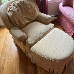 Classic Upholstered Armchair & Ottoman Set 