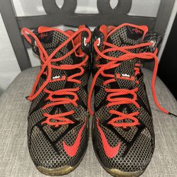 Nike LeBron 12 Court Vision Black Red High Top Basketball Sneakers 684593-016