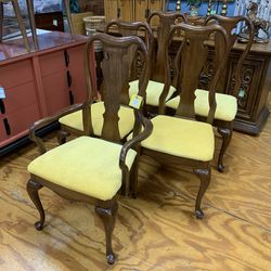 Set Of 5 Queen Anne Dining Chairs 