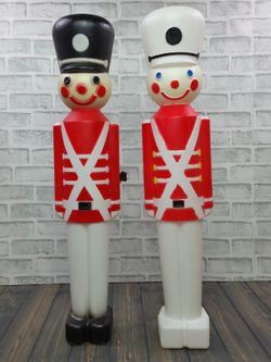 2x Vintage Christmas Nutcrackers Soldiers Union Products Lighted Blow Mold 30"