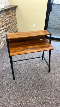 Compact 2-Tier Computer Desk (Wood/Metal) - Great for Small Spaces