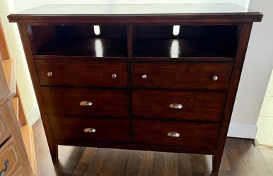 Dark Wood Media Dresser with 6 Drawers