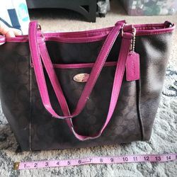 Coach logo purse tote fuschia pink brown