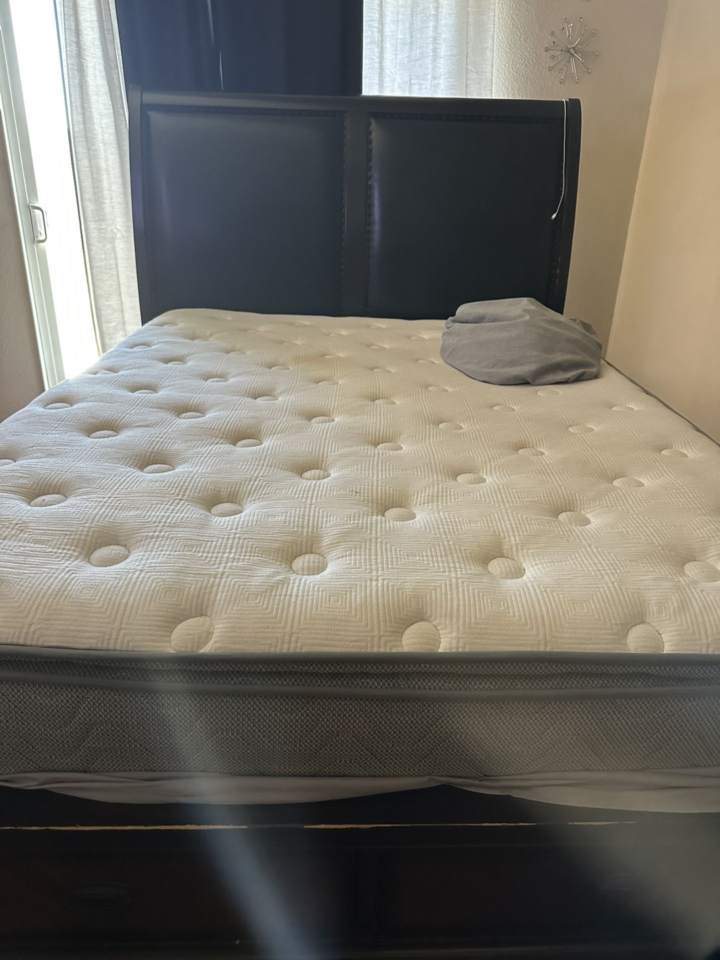 Queen Size Sleigh Bed, Dresser, And Mirror And One Nightstand