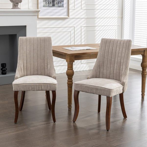 Beige  Dining Chairs 2pcs, Fabric Upholstered Bistro Chair