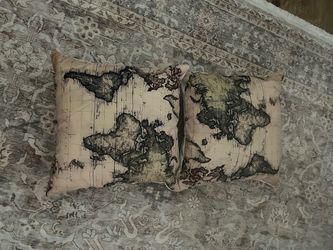 World Map Print Throw Pillow Covers  Set of 2
