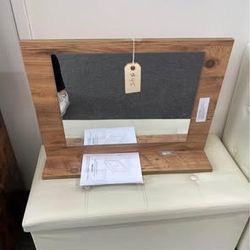 New Rectangle Bathroom Mirror with Shelf 23.5” x 17.5” Wood Frame