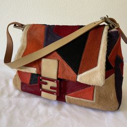 Fendi Mohair Patchwork Handbag 100% Authentic
