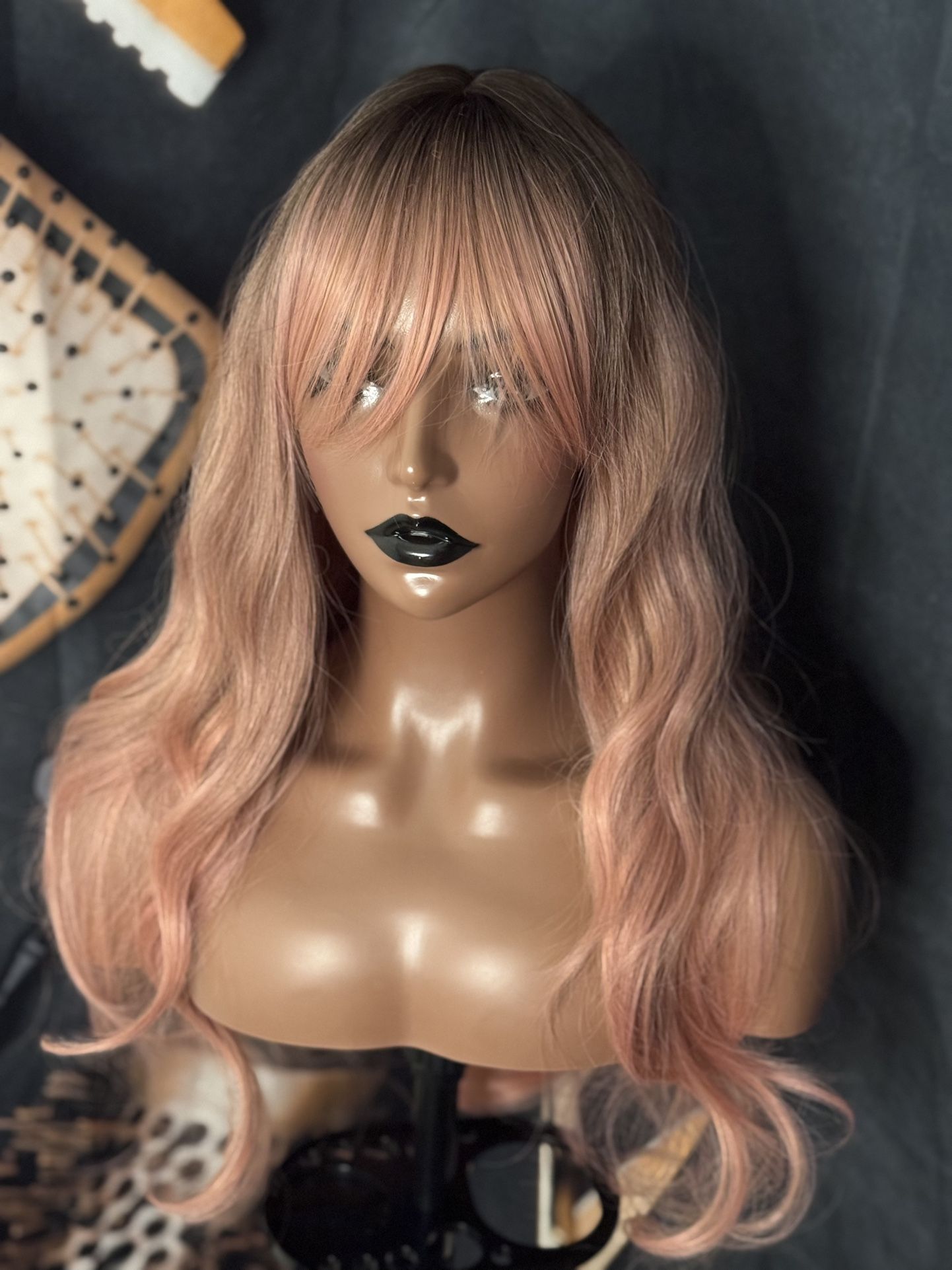 Pink Wavy Hair Synecthic Wig