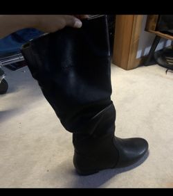 Dream  Paris Black Leather Chouchou Chunky Tall Knee High Leather Boots Size 7.5