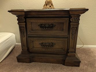 Two Ornate Wood Nightstand with Two Drawers