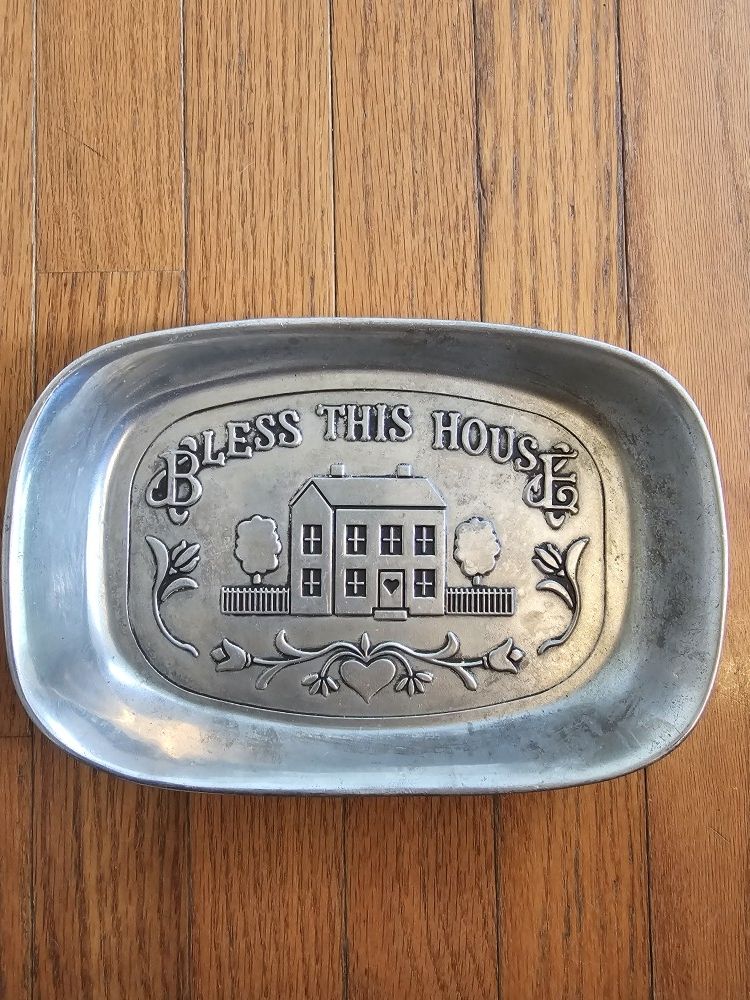 $10.00 - 1970's Wilton Armetale Pewter Tray, "Bless This House" Engraving! Multifunctional Uses!!